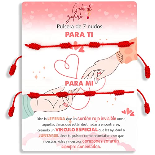 Pulseras 7 Nudos Roja para Parejas, Regalos Originales para tu Pareja, Pulseras de Hilo Kambala Ajustables para Mujer y Hombre, Protege la Pareja del Mal de Ojo