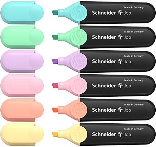 SCHNEIDER Job 150 - Subrayadores pastel (turquesa, menta, lila, rosa, melocotón, vainilla), estuche de 6 unidades