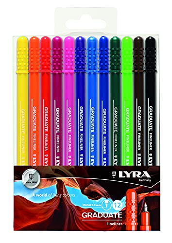 LYRA Pack de 12 rotuladores de Punta sintética, Multicolor, 16.5 x 1.2 x 16 cm