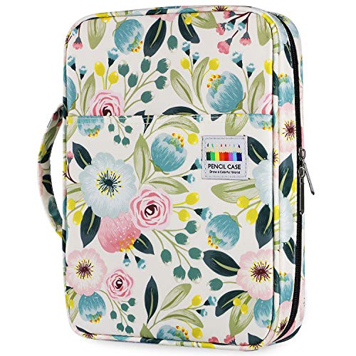 YOUSHARES Estuche de Lápices de Colores con 166 Ranuras - Plumier con Tres Capas Estuche para Lápices de Dibujo & Bolígrafos de Gel para Estudiante & Adulto & Artista (Flores Acuarela)