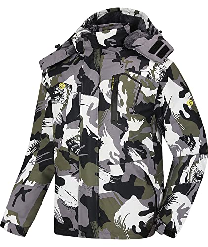 geeksport Chaquetas deportivas para hombre Esquí Abrigo de invierno al aire libre de a prueba de viento con capucha espesado Impermeables (Camuflaje Gris-verdoso M)