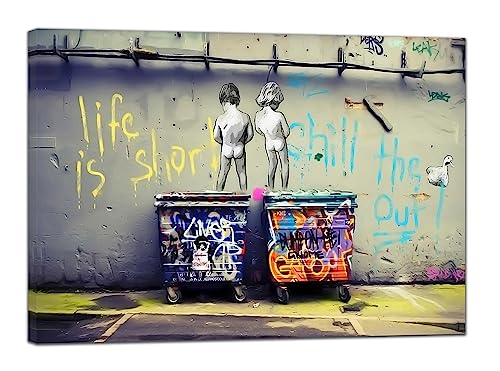 Reimpresión de “La vida es corta” de Banksy en lienzo enmarcado para pared, decoraciones del hogar, Lienzo de tela., 34’’ x 24’’inch( 86x 60 cm ) -18mm depth