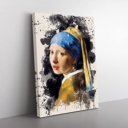 Johannes Vermeer - Lienzo decorativo para pared, diseño moderno de la chica con la perla, listo para colgar, cuadro enmarcado para sala de estar, dormitorio, decoración del hogar, oficina, 50 x 35 cm