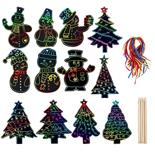 lembrd Kit de Adornos de Arte de Papel rascador | Adornos de Tarjetas de Papel para rascar con Arco de Navidad - Scratch Off Craft Kit Christmas Party Favors Regalos para cumpleaños Boda