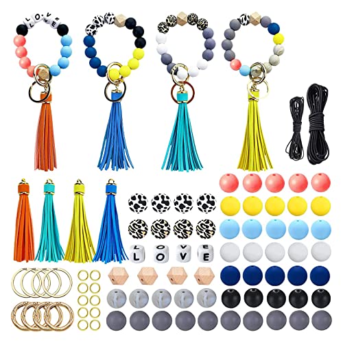 Kit de fabricación de Cuentas para Autos de Pulsera Contiene 15 mm Redonda de Cuero de Cuero de Cuero elástico Kit de Llaves de Llaves Bulto para Manualidades BRIC