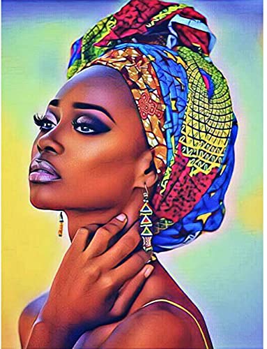 WANGMAOMAO Pintar por Numeros mujer africana, en, turbante DIY Cuadro al óleo con números para Kit de Pintura al óleo Digital para Adultos y niños de Lienzo decoración para el hogar 40x50cm-sin marco