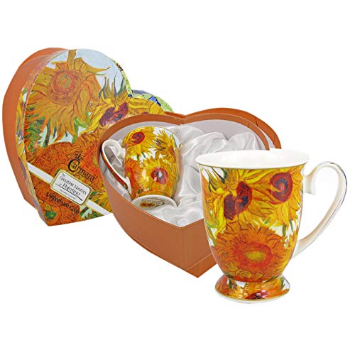 Carmani - Juego de 2 Taza de porcelana fina para el té, café en caja de regalo con Vincent Van Gogh - Girasoles 400 ml