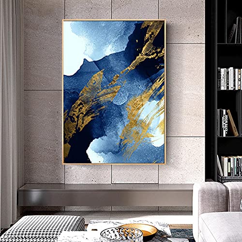 Abstracto moderno azul oro acuarela tinta ilustraciones lienzo pintura póster pared arte impresión imagen sala de estar hogar Decoración23,6 
