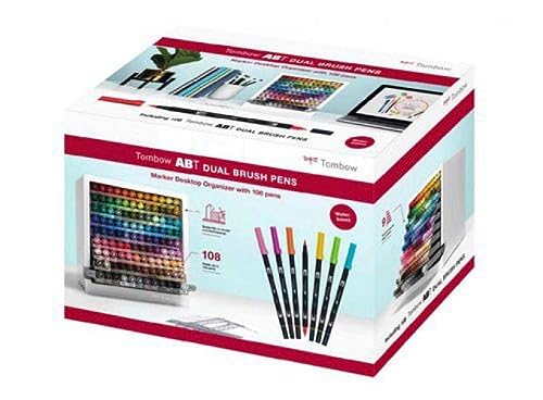 Tombow Organizador de escritorio | Práctico almacenamiento para bolígrafos ABT Dual Brush en 107 colores + Blender [ABT-108C-ORGA]