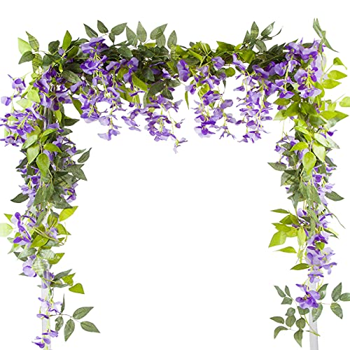 VINFUTUR 2m×5pcs Guirnalda de Flores Artificiales Wisteria, Plantas de Flores Falsas Guirnalda Colgante Vid de Glicina Falsa con Hiedra para Decoración Jardín Boda Balcón Exterior Interior