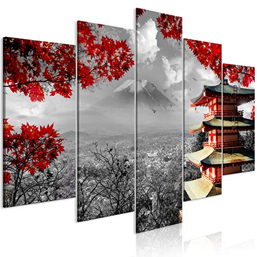 murando Cuadro Japon 200x100 cm impresión de 5 piezas en material tejido no tejido impresión artística fotografía imagen gráfica decoración de pared Paisaje Blanco Negro rojo c-C-0241-b-m