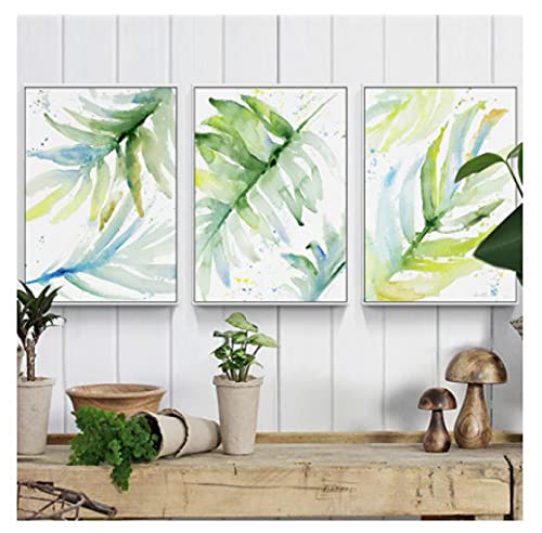 Cuadro de lienzo de hoja de plátano tropical moderno, hojas de palmera frescas, cartel de planta verde, verdor, cuadro de pared, decoración de la habitación, arte de pared 60x80cmx3 Noframe