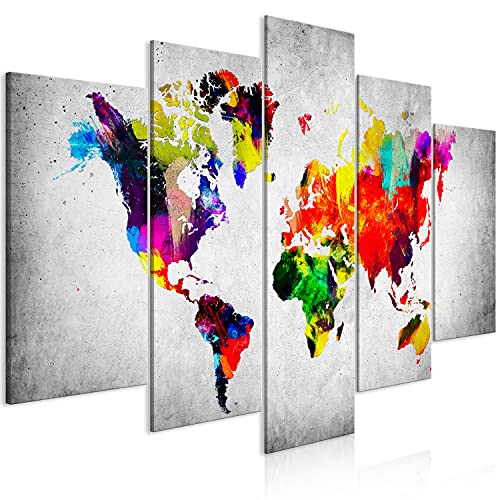 murando - Cuadro de cristal acrílico Mapa del mundo 100x50 cm Impresión de 5 Piezas Pintura sobre Vidrio Imagen Gráfica Decoracion de Pared Continentes World Map Abstracto colorido gris k-C-0118-k-m