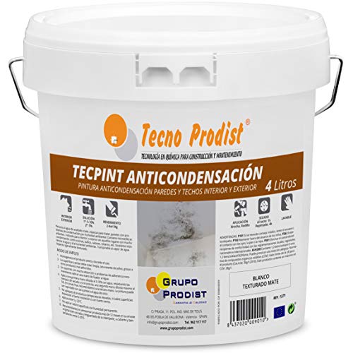 Tecno Prodist TECPINT ANTICONDENSACIÓN (4 Litros) - Pintura Anti-condensación al Agua para Interior y Exterior - Paredes y Techos -gran cubrición y blancura - Fácil Aplicación - (BLANCO)