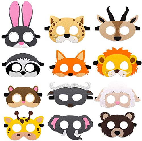QXNDXQ Máscaras de Fieltro para Niños, 12 Piezas de Máscaras de Animales con Cordón Elástico, Máscaras de Cosplay para Fiestas de Cumpleaños, Fiestas de Disfraces