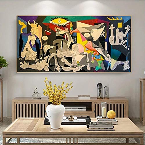 Lienzos de Picasso, copias de pinturas famosas Guernica Art Posters and Prints Pinturas de Picasso para la decoración de la pared del hogar Obras de arte 70x140cm marco interior