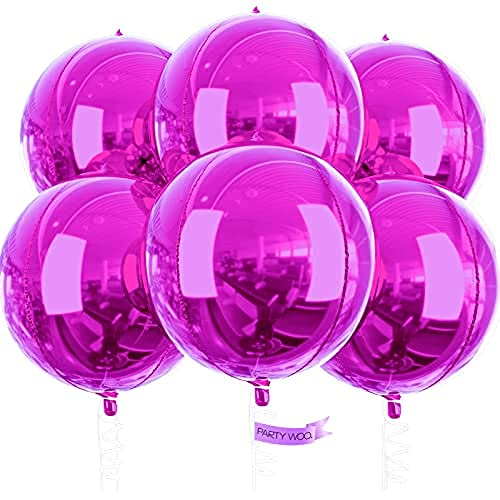 PartyWoo Globos de color rosa fuerte, 6 globos de papel de aluminio rosa fuerte, papel de aluminio 4D gigante de 22 pulgadas, globos grandes de Mylar, globos para decoraciones de cumpleaños