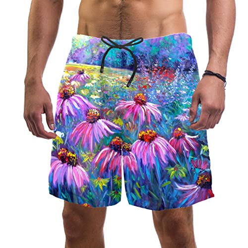 EJDKFNDSH Pantalones cortos de playa de Echinacea Flowers Giclée Fine Art para hombre, multicolor, XXL