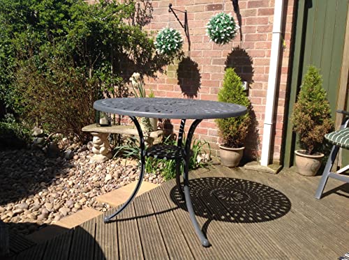 Lazy Susan Mesa de jardín ovalada June de 150 cm en color gris pizarra con 4 Kate sillas con cojín de terracota | aluminio fundido en arena sostenible | resistente a la intemperie | inoxidable | bajo