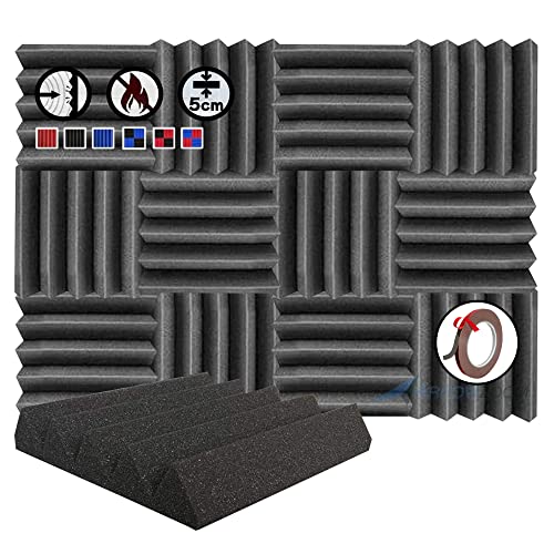 Arrowzoom 12 Paneles acusticos absorción sonido Wedge Cuña Wedge 25x25x5cm Espuma acústica aislamiento acustico estudio de grabación Casas Estudios Azulejos Incombustibles Insonorizados Negro