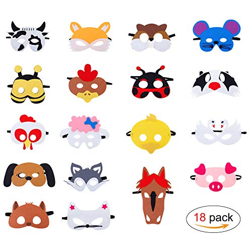 HONGXIN-SHOP Máscaras de Animal de Fieltro para Niños con Cuerda Elástica Máscaras de Ojos para Cosplay Fiesta Halloween Navidad 18 Piezas