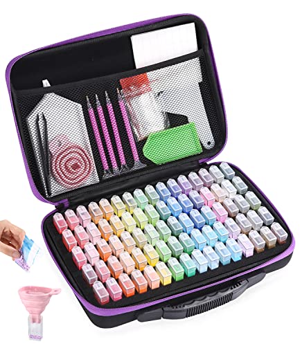 Xespis Diamond Painting Kit Completo, 80 Ranuras para Pintura de Diamantes, Organizador de Pintura de Diamantes 5D, Tarros a Prueba de Golpe, para Diamantes,Joyas,Manicura de Uñas