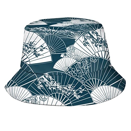 Sombrero de Cubo con Abanico de Pintura Tradicional Japonesa, Gorra de Pescador de Verano, Sombrero de Sol de Viaje para Hombres y Mujeres