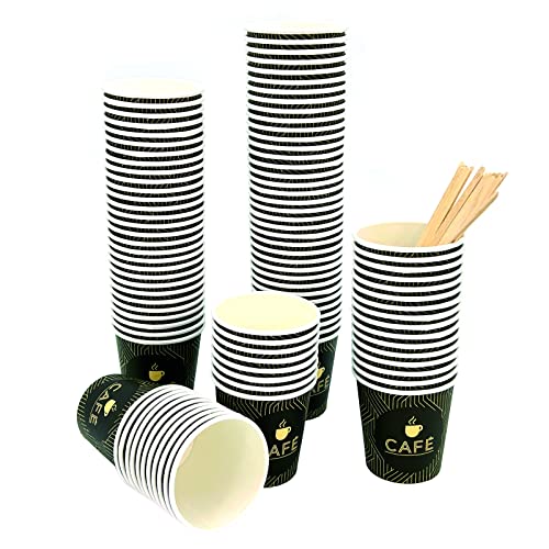 Genérico Pack 100 vasos desechables de cartón para café con paletinas de madera (120ML - SIN TAPA)