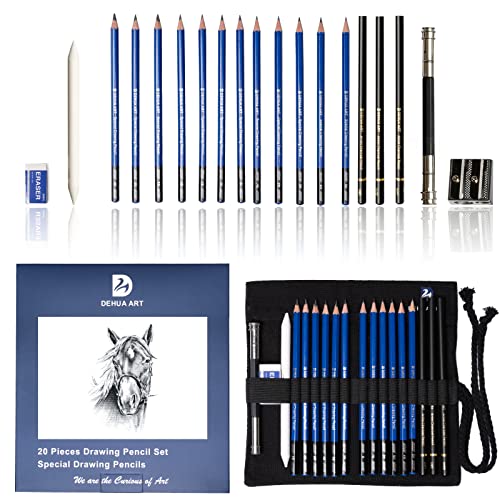 Juego de 20 lápices de dibujo profesionales con estuche portátil, color azul