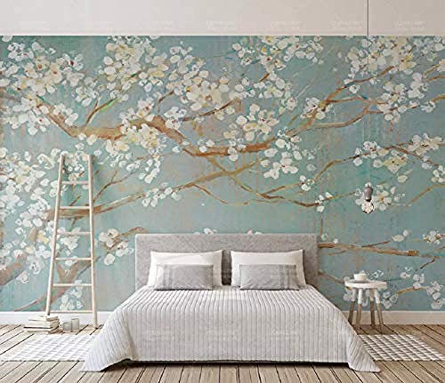 Papel pintado pintado a mano Pintura al óleo Flores de cerezo Fondo de pared de flores del norte de Europa Mural de pared 3D Papel pintado de pared mo papel pintado a papel pintado pared -350cm×256cm