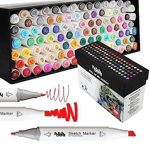 hhhouu 100 Colores Rotuladores Artísticos, Dibujo Marcadores de Punta Doble, para Graffiti, Pintura, Tiza, Manga,Ideal para Niños, Adultos, Artistas MH-100W