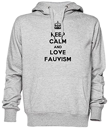 Keep Calm and Love Fauvism Gris Jersey Sudadera con Capucha Unisexo Hombre Mujer Tamaño L Grey Unisex Hoodie Size L