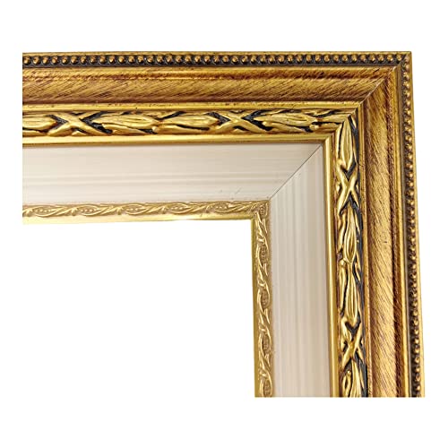 ITALIA CORNICI Maestri Artigiani - Marco de madera de pared para cuadros de oro antiguo con paspartú marfil, fabricado en Italia (40 x 50 cm + paspartú)