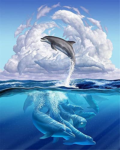 YEESAM ART Artículo de arte de nube mágica en forma de delfín en forma de nube para pintar por números, para adultos, 16 x 20 pulgadas, pintura al óleo, arte de pared (delfín, sin marco)
