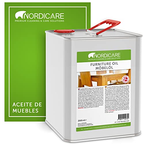 Nordicare Aceite para muebles [2,5L] Aceite incoloro para madera para el cuidado de roble, haya, nogal, pino. Esmalte para madera a base de aceite de linaza. Barniz de aceite de linaza