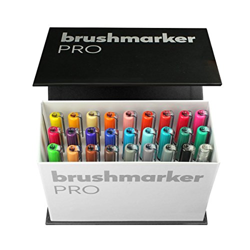Karin Mini Box BrushMarker Pro Brushmarker Pro Caja de rotuladores de 26 unidades y 1 mezclador corporal transparente con sistema Ink-Free, 2,4 ml de pintura líquida Sin rotuladores
