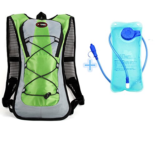 Monvecle Mochila de agua de hidratación con vejiga de agua libre de 2 litros, perfecta para correr, ciclismo, senderismo, escalada y esquí, color verde