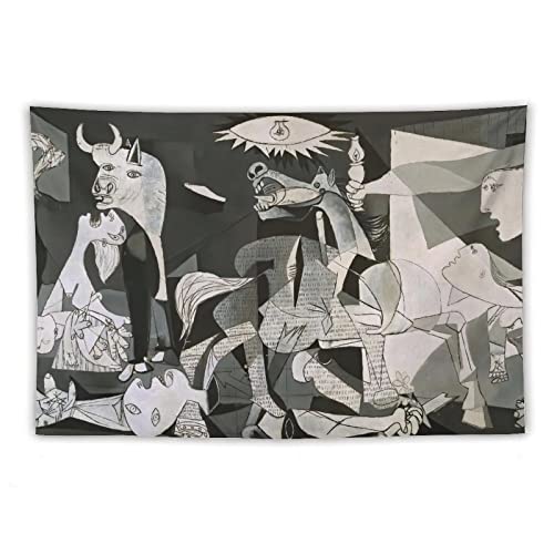 HUAFENG Póster abstracto de artistas españoles Pablo Picasso Guernica, pintura de poliéster, tapiz de pared, tapices colgantes para dormitorio, hogar, decoración moderna, 60 x 90 pulgadas