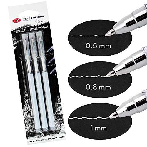Sonnet set de 3 bolígrafos de gel blanco | Bolis blancos con diversos tamaños de punta - Fina (0,5mm), Media (0,8mm) y Gruesa (1,0mm) | Fabricados por Nevskaya Palitra