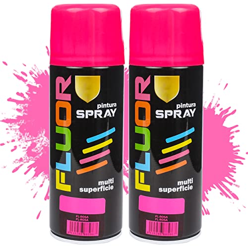 Etrexonline Pintura Spray Multicolor Profesional 400ml Adecuado Metal Madera y Plástico - Color Rosa fluorescente (Paquete de 2)