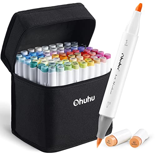 Ohuhu 72 rotuladores artísticos de colores con doble punta Rotuladores para niños, artistas, estudiantes de dibujo, ideales para dibujar, colorear, caligrafía, subrayar o hacer ilustraciones