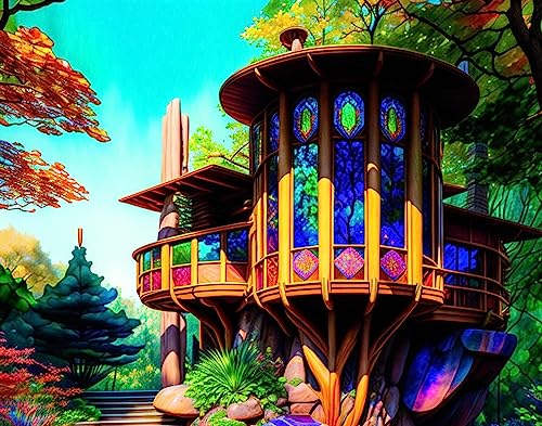 AgaaTi Pinturas Murales Pintura De Impresion Treehouse Hiperrealista Vidrieras para decoraciones del hogar 60x90cm