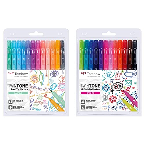 Tombow Set De 12 Rotuladores Twintone Pastel + Set De 12 Rotuladores Twintone Brights