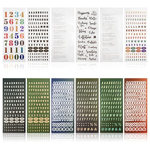 12 hojas de 986 pegatinas con números de letras del alfabeto, impermeables, extraíbles, pegatinas autoadhesivas de regalo (12 hojas)