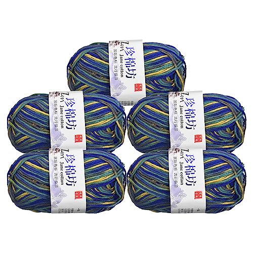 sourcing map Hilo de mezcla de algodón, paquete de 5 hilos suaves de 1.76 onzas para tejer y hacer ganchillo, color azul colorido