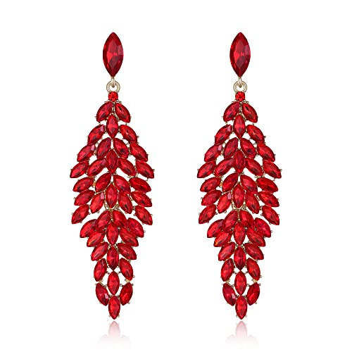 EVER FAITH Pendientes Colgantes de Cristal, Aretes Art Deco Marquesa para Mujer Rojo Tono Dorado
