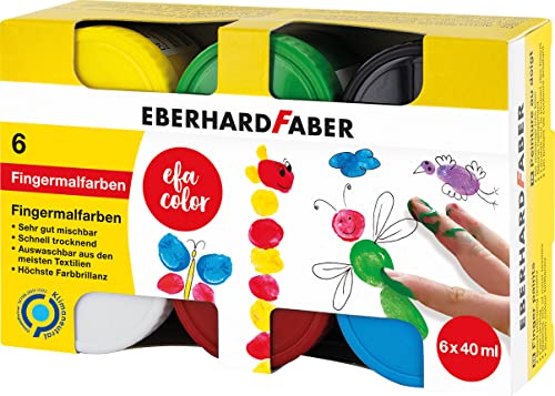 Eberhard Faber 578606 - Juego de pintura de colores para dedos EFA con 6 botes de color de 40 ml cada uno, de secado rápido y lavable, para mezclar y pintar de forma creativa