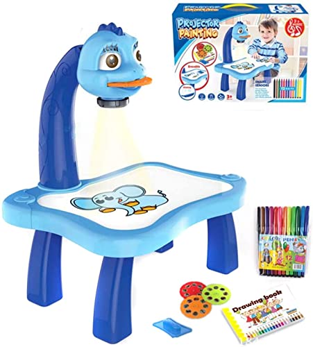 Aolieh Proyector de Juguete para Dibujo y Calcado, Mesa con Proyector Inteligente de Dibujo y Trazado para Niños, con Luces y Música (Azul)
