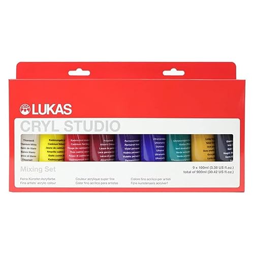 LUKAS Cryl Studio, Pintura Acrílica, Caja de cartón, 9 x 100 ml, 9 colores surtidos