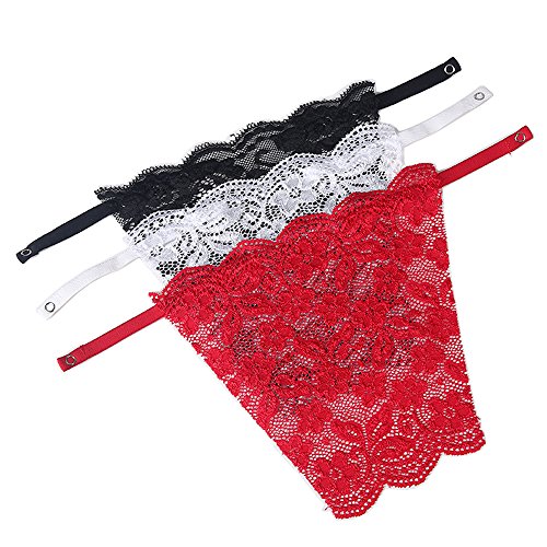 YEKEYI - Paquete de 3 camisolas con clip para colocar en el sujetador, pedazo de tela para cubrir con acabado de encaje, Rojo, blanco y negro., Taille unique